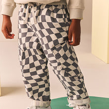 Load image into Gallery viewer, Grey/White Checkerboard Side Pocket 100% Cotton Pull On Trousers (3mths-6yrs)