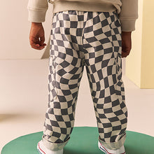 Load image into Gallery viewer, Grey/White Checkerboard Side Pocket 100% Cotton Pull On Trousers (3mths-6yrs)