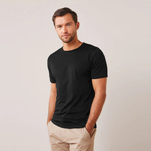 Load image into Gallery viewer, Black Slim Fit Essential 100% Cotton Crew Neck T-Shirt