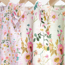 Load image into Gallery viewer, Lilac Purple/Sage Green Floral Baby Bloomer Rompers 3 Pack