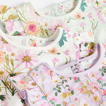 Load image into Gallery viewer, Lilac Purple/Sage Green Floral Baby Bloomer Rompers 3 Pack