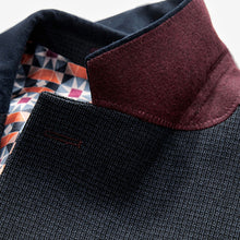 Load image into Gallery viewer, Navy Blue Regular Fit Trimmed Textured Suit Jacket