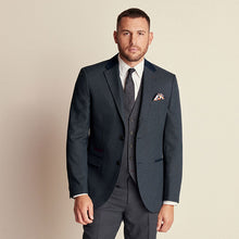 Load image into Gallery viewer, Navy Blue Regular Fit Trimmed Textured Suit Jacket