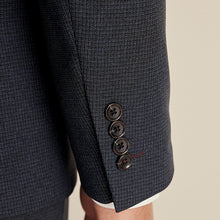 Load image into Gallery viewer, Navy Blue Regular Fit Trimmed Textured Suit Jacket