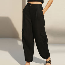 Load image into Gallery viewer, Black Linen Blend Cargo Trousers