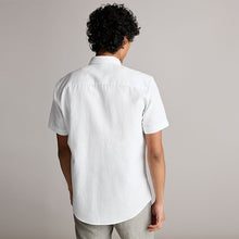 Load image into Gallery viewer, White Regular Fit Trimmed Linen Blend Short Sleeve Shirt