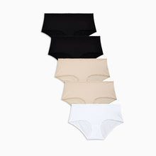 Load image into Gallery viewer, Black/White/Nude Midi Microfibre Knickers 5 Pack