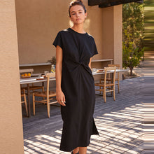 Load image into Gallery viewer, Black 100% Cotton Twist Short Sleeved T-Shirt Summer Dress
