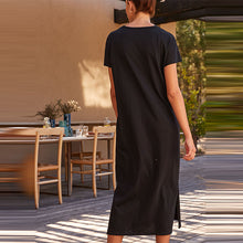 Load image into Gallery viewer, Black 100% Cotton Twist Short Sleeved T-Shirt Summer Dress