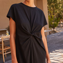 Load image into Gallery viewer, Black 100% Cotton Twist Short Sleeved T-Shirt Summer Dress