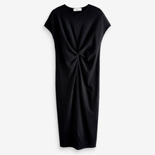 Load image into Gallery viewer, Black 100% Cotton Twist Short Sleeved T-Shirt Summer Dress