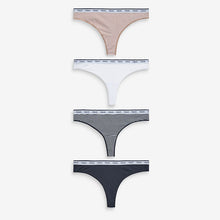 Load image into Gallery viewer, Pink/Blue Stripe Thong Cotton Rich Logo Knickers 4 Pack