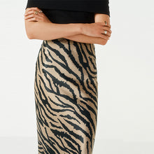 Load image into Gallery viewer, Zebra Animal Print Satin Midi Skirt