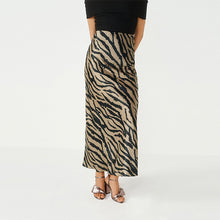 Load image into Gallery viewer, Zebra Animal Print Satin Midi Skirt