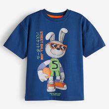Load image into Gallery viewer, Blue Basketball Bunny Short Sleeve Graphic T-Shirt (3-12yrs)