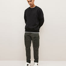 Load image into Gallery viewer, Dark Khaki Green Slim Fit Zip Detail Stretch Cargo Trousers