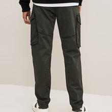 Load image into Gallery viewer, Dark Khaki Green Slim Fit Zip Detail Stretch Cargo Trousers