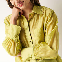 Load image into Gallery viewer, Green Sheer Long Sleeve Oversized Shirt