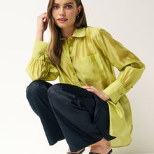Load image into Gallery viewer, Green Sheer Long Sleeve Oversized Shirt
