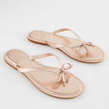 Load image into Gallery viewer, Rose Gold Regular/Wide Fit Forever Comfort® Bow Detail Leather Flip Flops