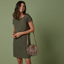 Load image into Gallery viewer, Khaki Green 100% Cotton Relaxed Capped Sleeve Tunic Dress