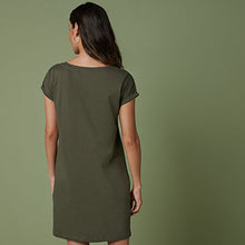 Load image into Gallery viewer, Khaki Green 100% Cotton Relaxed Capped Sleeve Tunic Dress