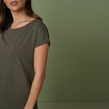 Load image into Gallery viewer, Khaki Green 100% Cotton Relaxed Capped Sleeve Tunic Dress