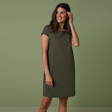 Load image into Gallery viewer, Khaki Green 100% Cotton Relaxed Capped Sleeve Tunic Dress