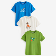 Load image into Gallery viewer, Blue/Cream/Green Multi Graphic Regular Fit Short Sleeve T-Shirts 3 Pack (3-12yrs)