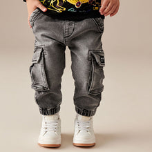 Load image into Gallery viewer, Grey Denim Comfort Cargo Jeans (3mths-6yrs)