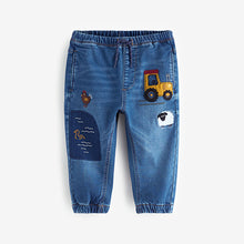 Load image into Gallery viewer, Mid Blue Farmyard Pull-On Cuffed Jeans (3mths-6yrs)