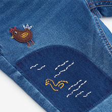 Load image into Gallery viewer, Mid Blue Farmyard Pull-On Cuffed Jeans (3mths-6yrs)