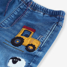 Load image into Gallery viewer, Mid Blue Farmyard Pull-On Cuffed Jeans (3mths-6yrs)