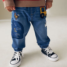 Load image into Gallery viewer, Mid Blue Farmyard Pull-On Cuffed Jeans (3mths-6yrs)