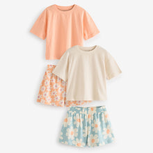 Load image into Gallery viewer, Fluro Orange/Blue Floral Short Pyjamas 2 Pack