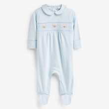 Load image into Gallery viewer, Pale Blue Collared Baby Sleepsuit (0-1.5-2yrs)