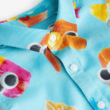 Load image into Gallery viewer, Blue Short Sleeve Printed Shirt