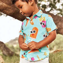 Load image into Gallery viewer, Blue Short Sleeve Printed Shirt