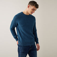Load image into Gallery viewer, Mid Blue Crew Neck Textured Knitted Jumper