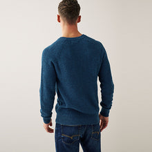 Load image into Gallery viewer, Mid Blue Crew Neck Textured Knitted Jumper