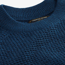 Load image into Gallery viewer, Mid Blue Crew Neck Textured Knitted Jumper