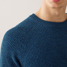 Load image into Gallery viewer, Mid Blue Crew Neck Textured Knitted Jumper
