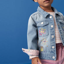 Load image into Gallery viewer, Mid Blue 100% Cotton Denim Embroidered Unicorn Jacket (3mths-5-6yrs)