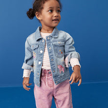 Load image into Gallery viewer, Mid Blue 100% Cotton Denim Embroidered Unicorn Jacket (3mths-5-6yrs)