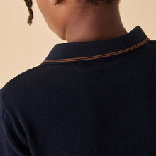 Load image into Gallery viewer, Navy Polo Short Sleeve Trophy Neck 100% Cotton Jumper