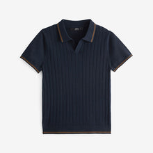 Load image into Gallery viewer, Navy Polo Short Sleeve Trophy Neck 100% Cotton Jumper