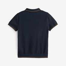 Load image into Gallery viewer, Navy Polo Short Sleeve Trophy Neck 100% Cotton Jumper