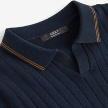 Load image into Gallery viewer, Navy Polo Short Sleeve Trophy Neck 100% Cotton Jumper