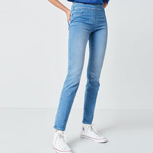 Load image into Gallery viewer, Mid Blue Denim Super Stretch Soft Sculpt Pull-On Slim Leggings