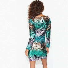 Load image into Gallery viewer, Aqua Blue Long Sleeve Sequin Mini Dress